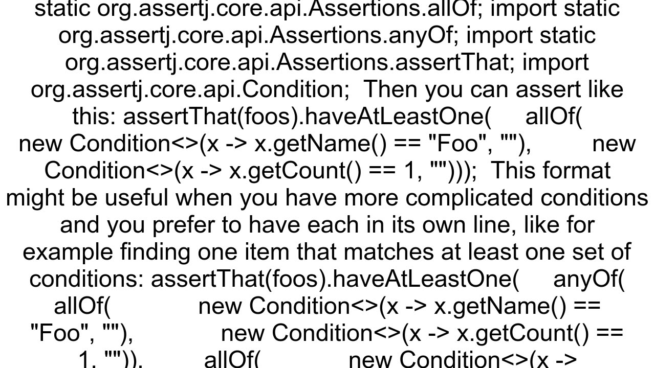 Junit assert that a list contains at least one property that matches some condition