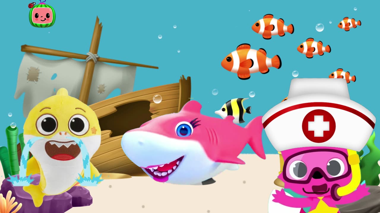 Five little Baby Shark jumping on the bed | cinco Tubaraozinhos pulando na cama | Nursery Rhymes