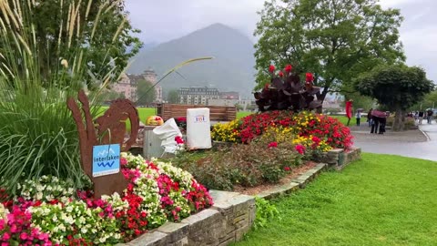 Interlaken, Switzerland, walking in the rain 4K - Most beautiful Swiss towns -