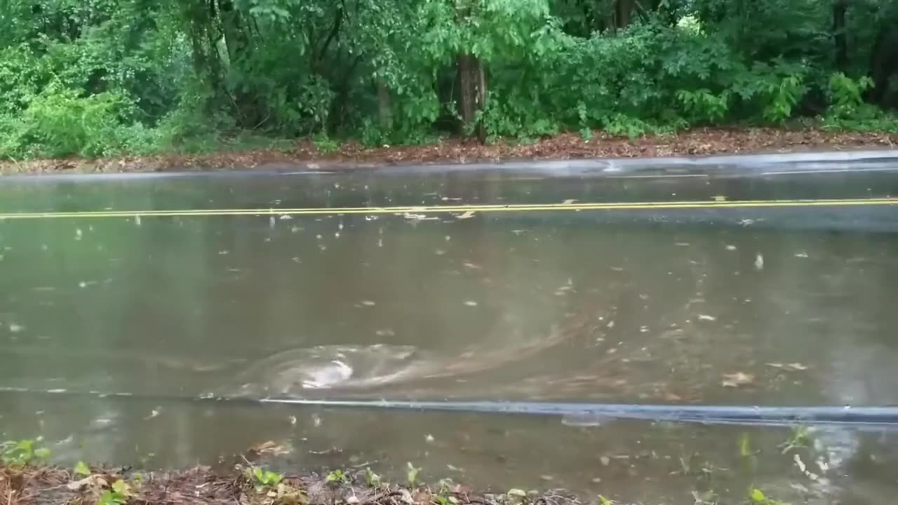 This guy voluntarily drained flooded street with his garden rake