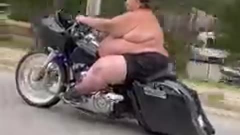 Big guy fun on motorcycle