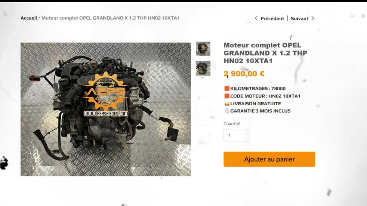 AEPSPIECES.COM - Moteur complet OPEL GRANDLAND X 1.2 THP HN02 10XTA1