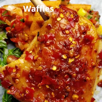 Duck Confit, Tomato Waffles, Canton Chile Sauce