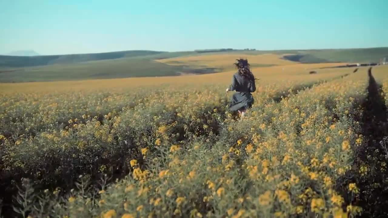 A girl walking in beautiful Flower garden Drone Video_1