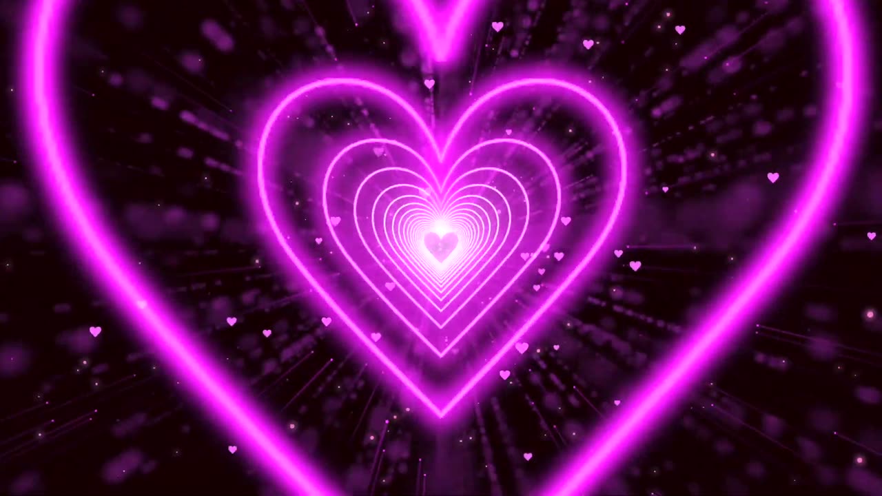 134. 💖Pink Heart Background Neon Lights Love Heart Tunnel Loop