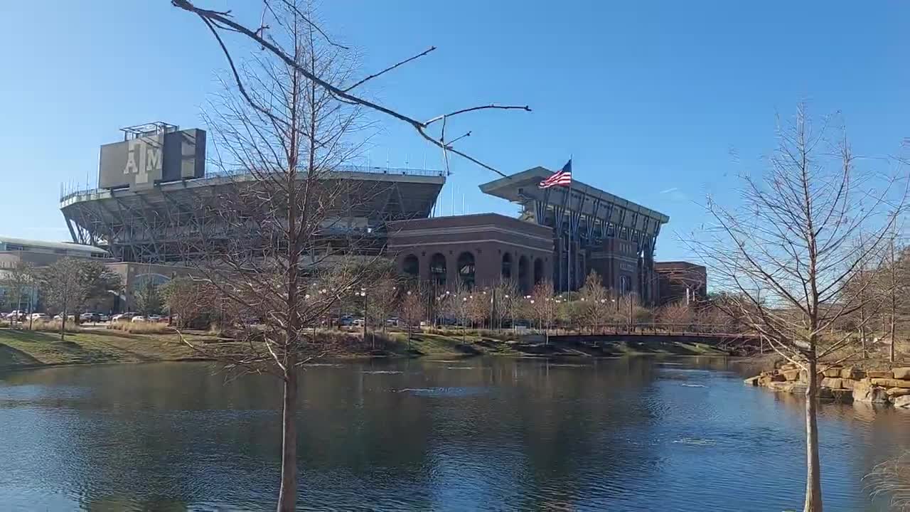 Kyle Field, Waterfalls, sky Texas A& M University Campus #7/17 Jan 19, 2023