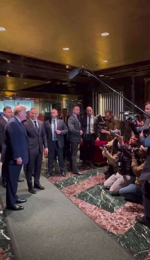 President Trump welcomes President Andrzej Duda of Poland to Trump Tower.