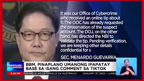 Marcos, Jr., pinaplano umanong ipapatay batay sa isangTikTok comment?