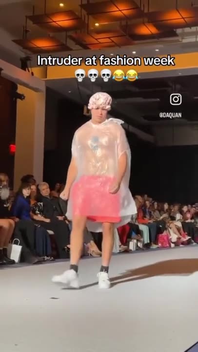 Man wears trash bad on Fashion Week runway
