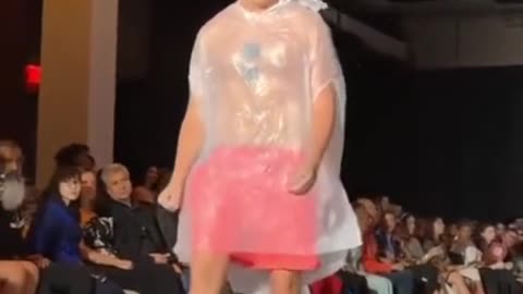 Man wears trash bad on Fashion Week runway