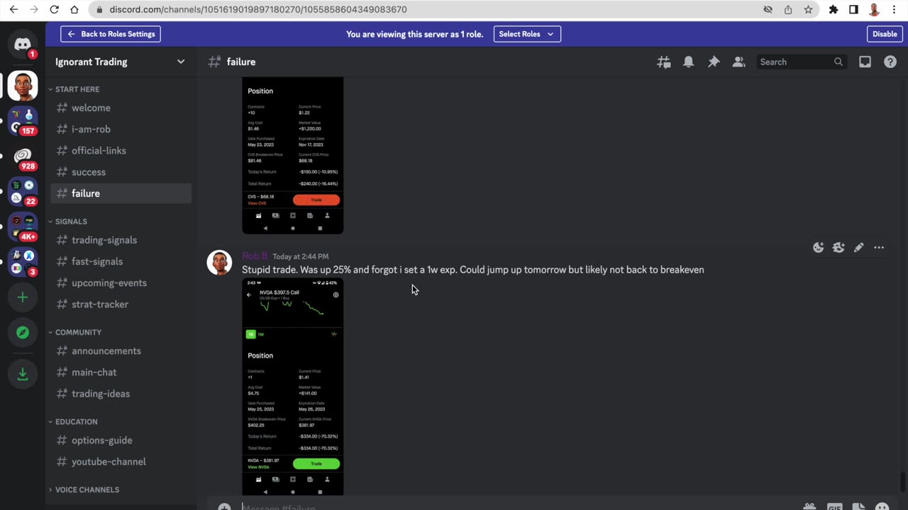 Ignorant Trading - 05-25-23 Success and Failures in the Discord trading options and stocks