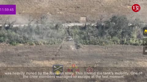 Trying to flee, Russian tank steps on a minefield planted by Russians