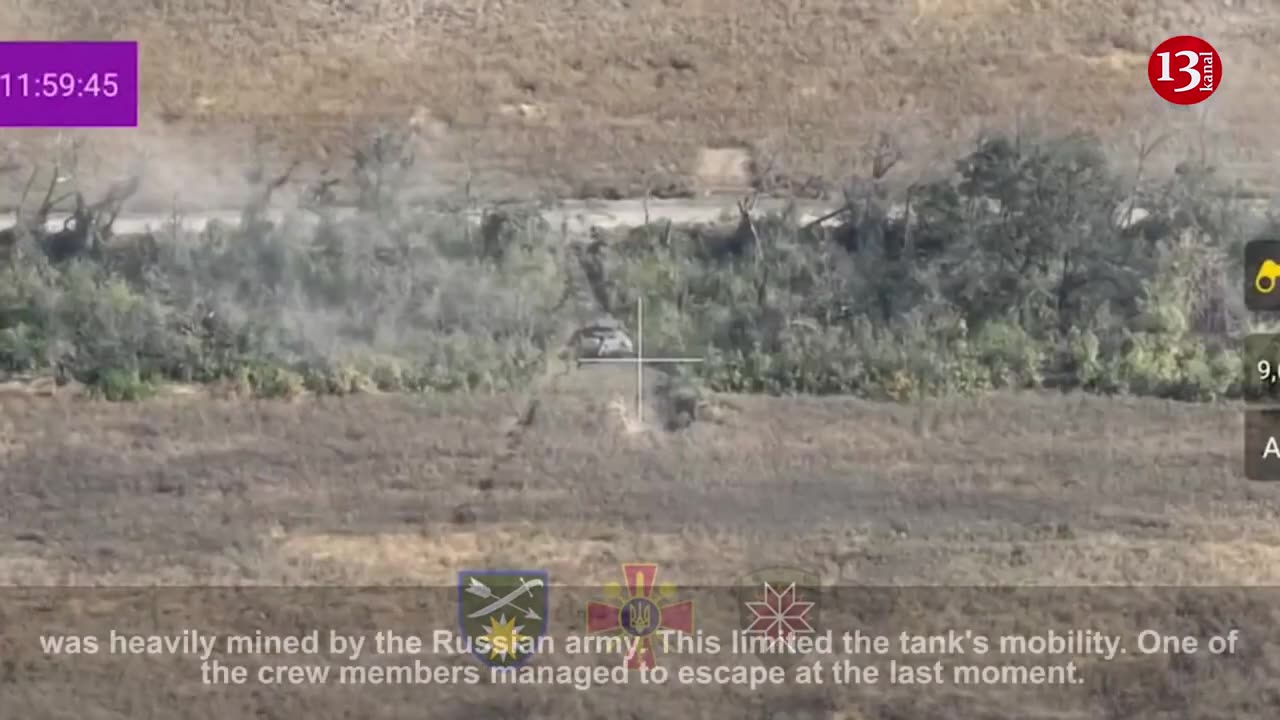 Trying to flee, Russian tank steps on a minefield planted by Russians