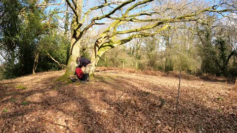 Packing hiking bag to leave an ironage fort. New forest. 2022