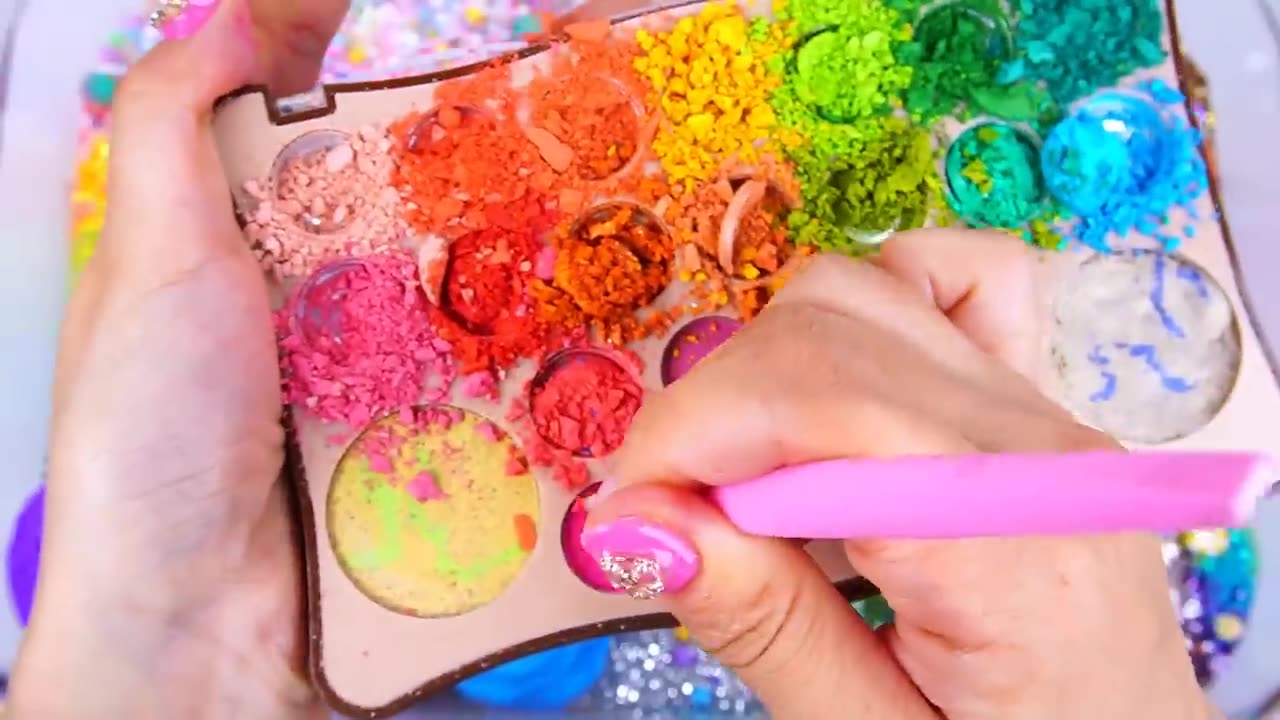 CAT Rainbow Slime Mixing Random Cute, shiny things into slime #ASMR #Satisfying #slimevideos #슬라임