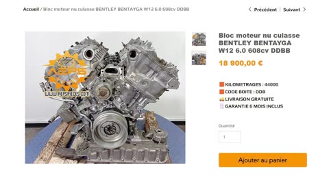 Bloc moteur nu culasse BENTLEY BENTAYGA W12 6.0 608cv DDBB