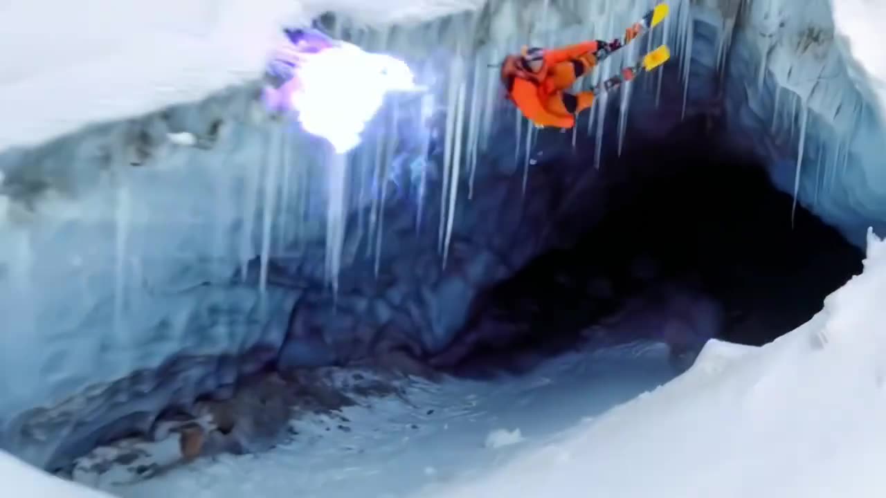 Extreme sports through the big ice cave