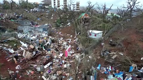 The extent of cyclone destruction in Mayotte seen from the air