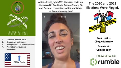 Adina, @civil_rights707, Discusses Covid Lab Discovery in Fresno County and Oakland Connection