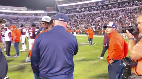 Head coach Cadillac Williams thanks crowd and players after loss