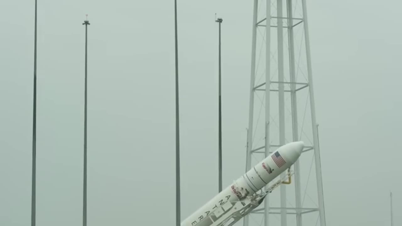 Antares Rocket Raised on Launch pad.