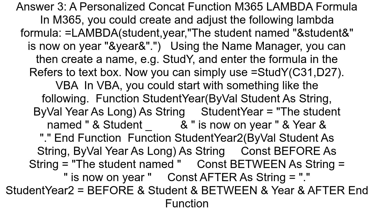 Concatenate function in Excel