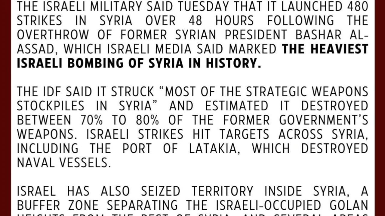 ISRAEL SAYS IT LAUNCHED 480 STRIKES IN SYRIA SINCE FALL OF ASSAD