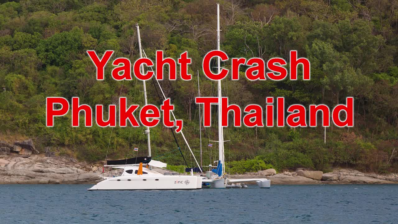 Yacht collision with strong wind. Nai Harn beach, Phuket, Thailand