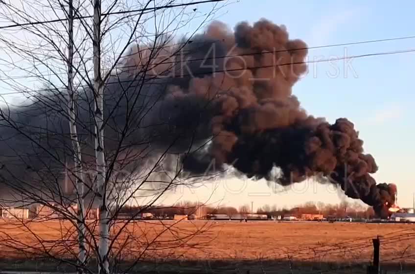 Kursk airfield. Oil reservoir on fire