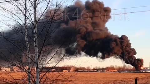 Kursk airfield. Oil reservoir on fire