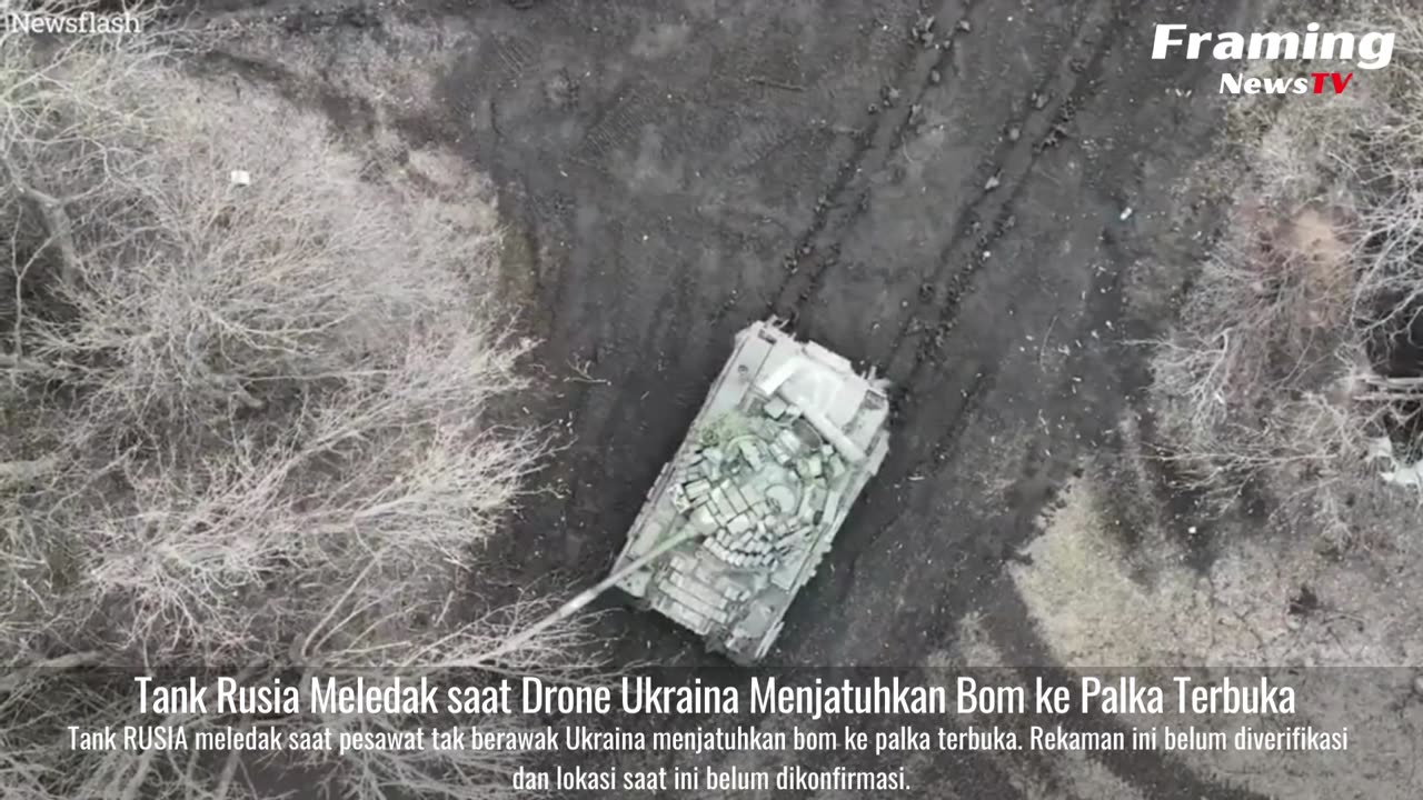 Tank Rusia Meledak saat Drone Ukraina Menjatuhkan Bom ke Palka Terbuka