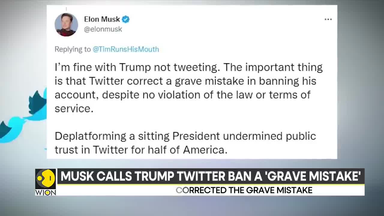 Elon Musk calls Donald Trump's Twitter ban 'a grave mistake'; reinstates account after poll WION