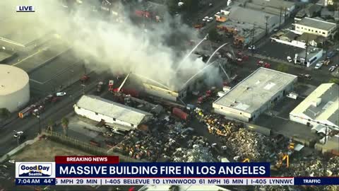 Crews battle massive fire in Los Angeles