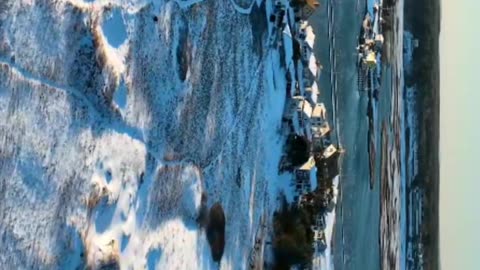 Winter coast aerial view in 4k