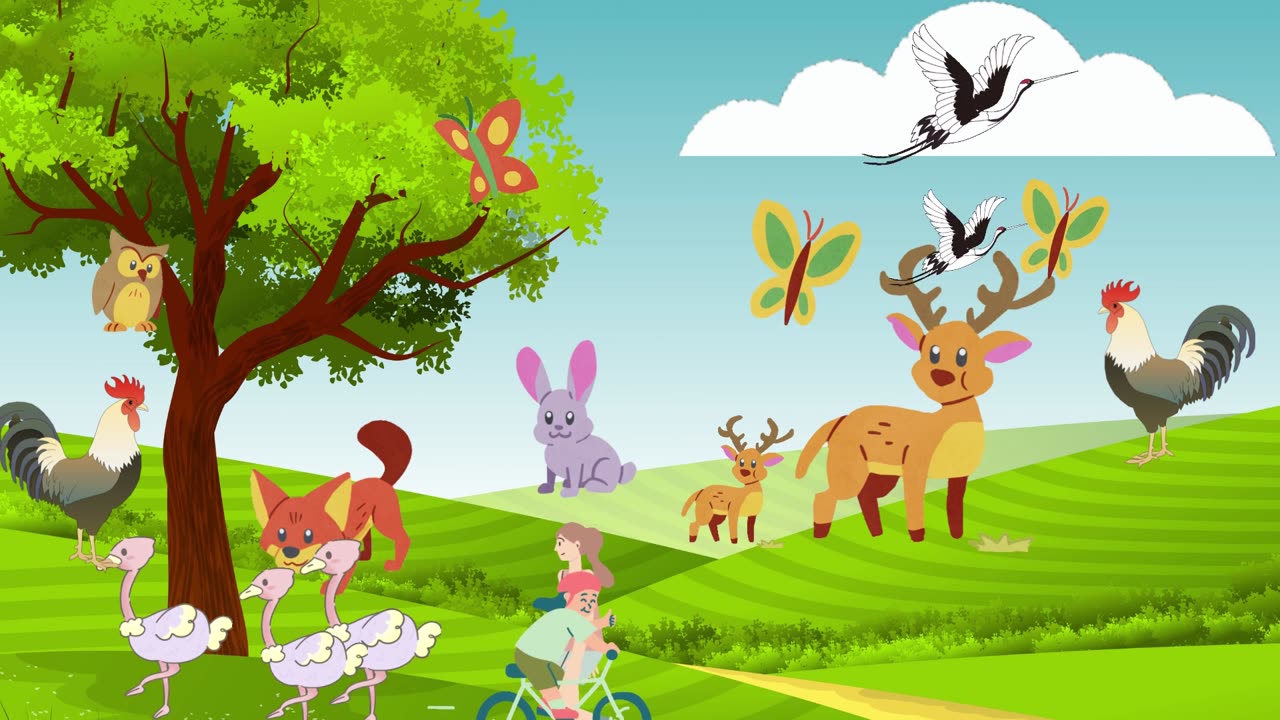 Animation video - animals ,meadow,hill