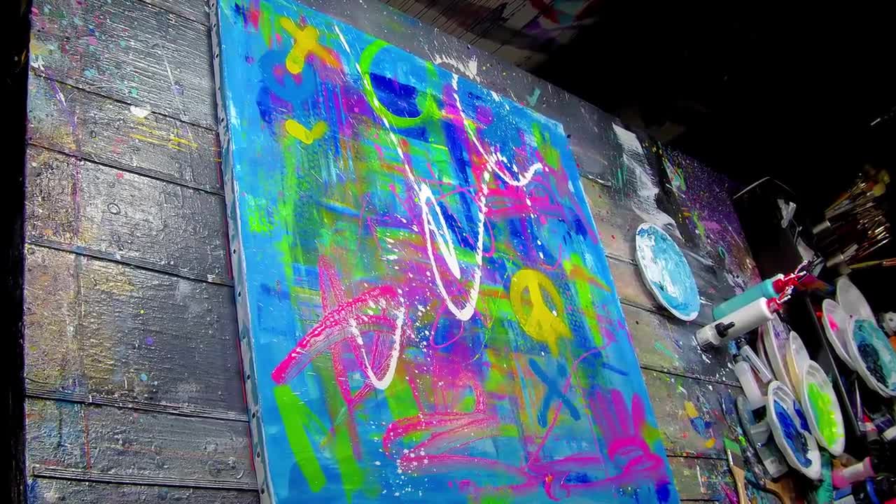 Colorful Pop Art / Abstract Painting Demo With Stencils | Peace-12