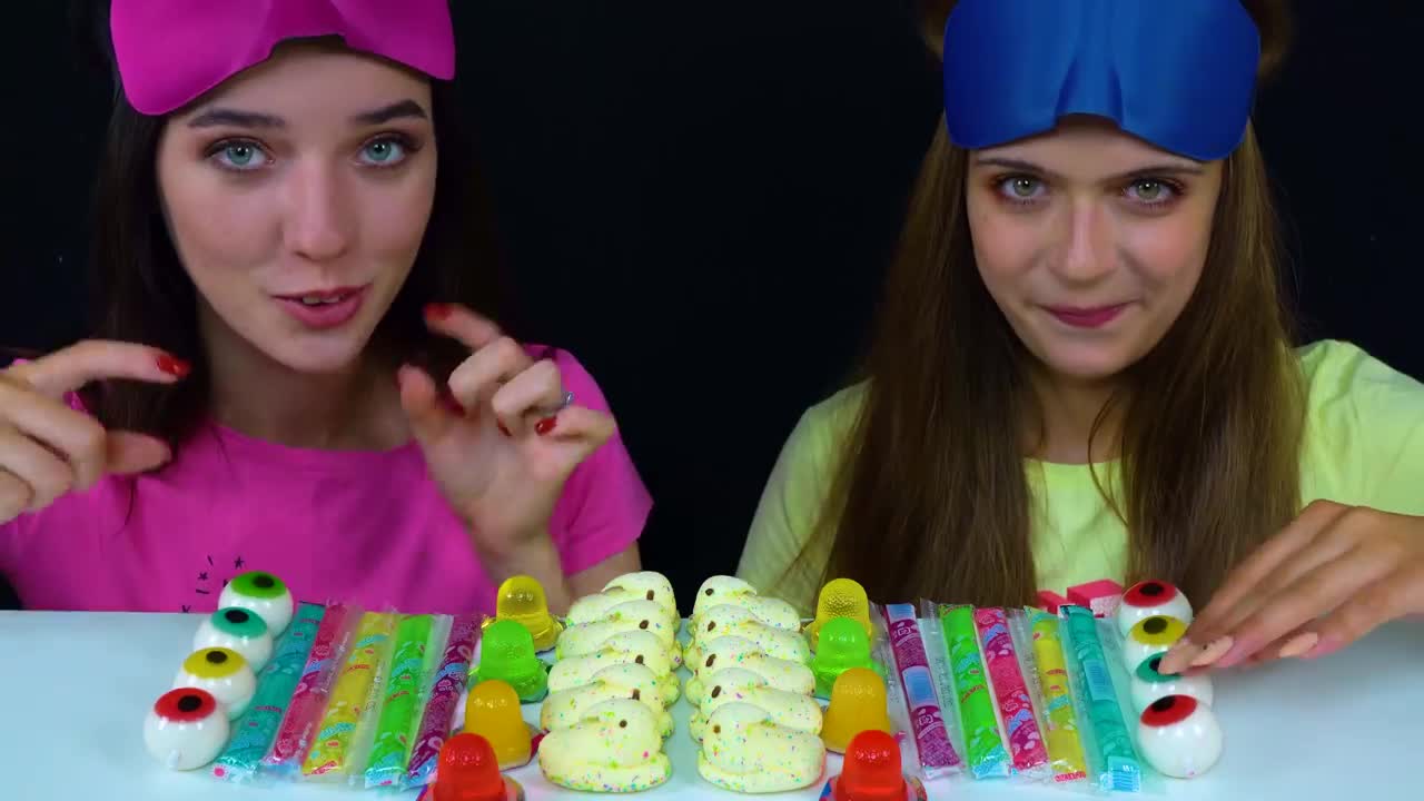 ASMR Candy Race with Closed Eyes (Gummy Eyeballs, Jelly Straws, Peeps Marshmallow)