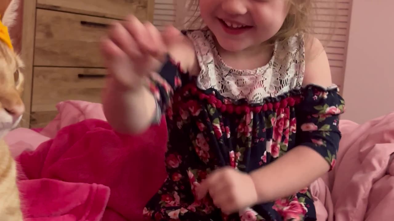 Cat Doesn't Know How to React When Little Girl Puts a Crown on Him