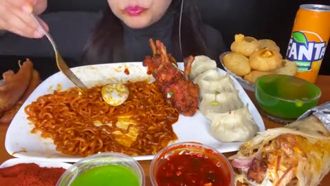 ASMR:SPICY NOODLES,CHICKEN LOLLIPOP,MOMOS,PANIPURI,BOILED EGG,CHILLI BAJJI*FOOD EATING VIDEOS*