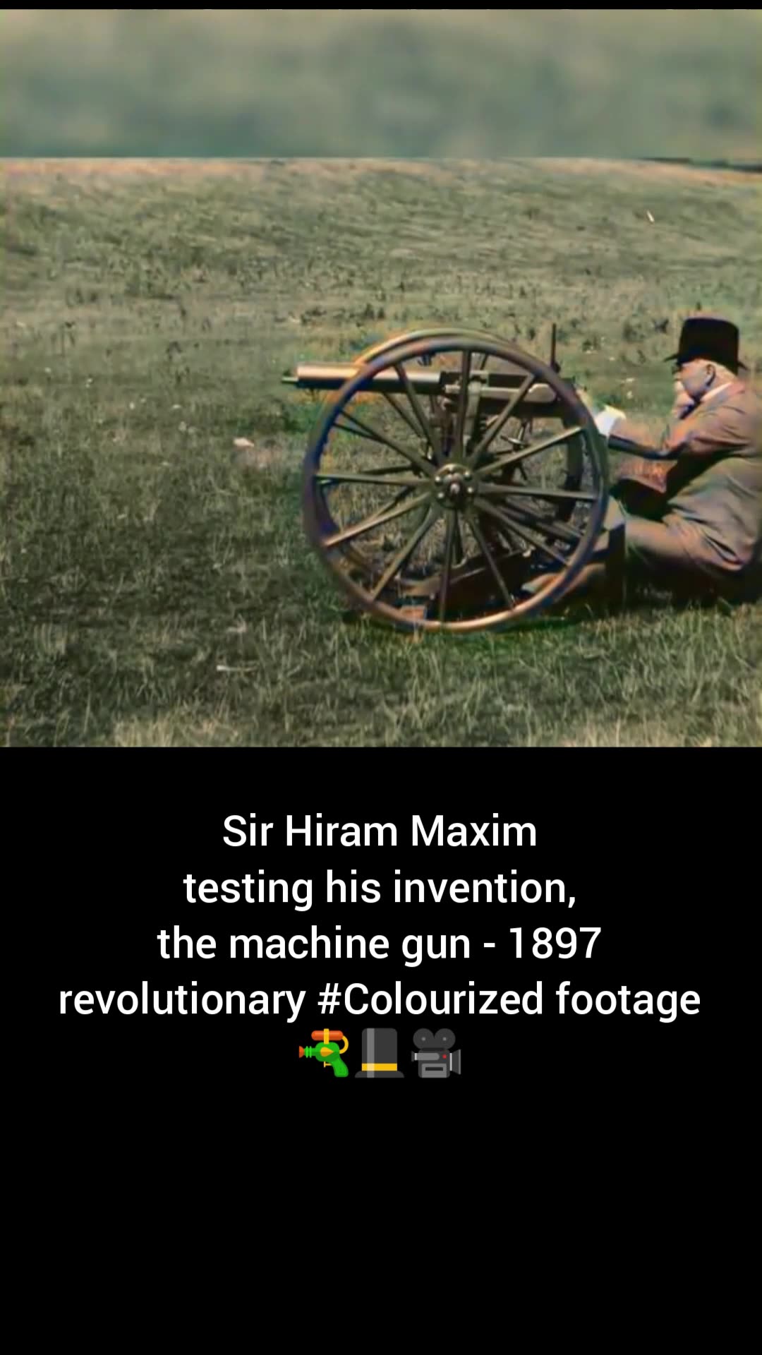 Sir Hiram Maxim testing his invention machine gun 1897 revolutionary # ...