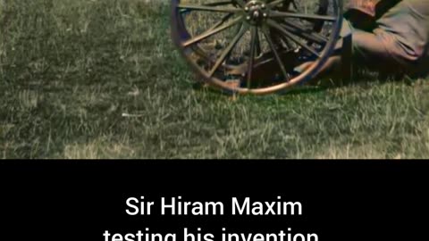 Sir Hiram Maxim testing his invention machine gun 1897 revolutionary #Colourized footage 🔫 🎩 🎥