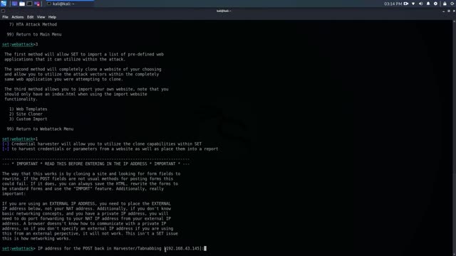 Setoolkit Kali Linux -Social Engineering Toolkit Credential Harvester