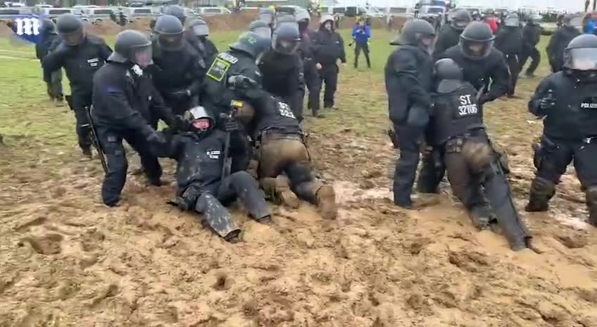 Police at a protest in Germany stuck in the mud let the memes begin