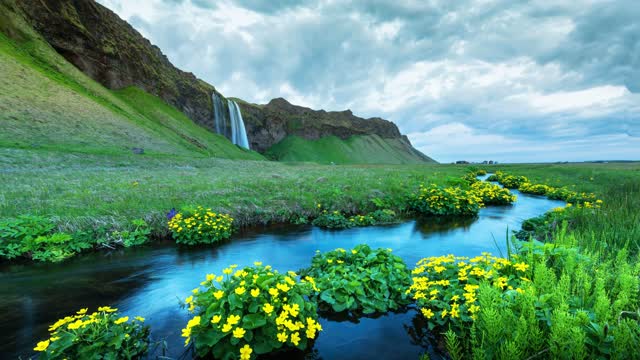 Sunrise On Seljalandfoss Waterfall Free To Use Loop Video (No Copyright)