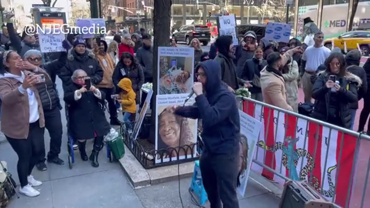 CollinRugg Protesters gather outside Pfizer headquarters in New York.