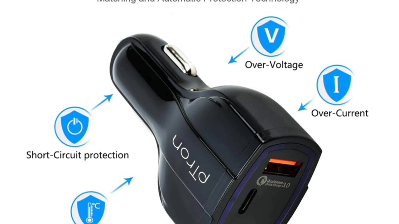 pTron Bullet Pro 36W PD (Type-C) Quick Charger, 3 Port Fast Charging Car Charger Adapter