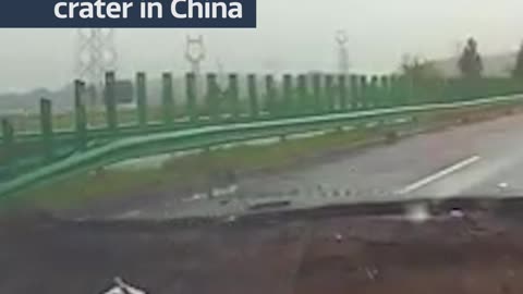Dashcam footage shows a car driving off a collapsed bridge