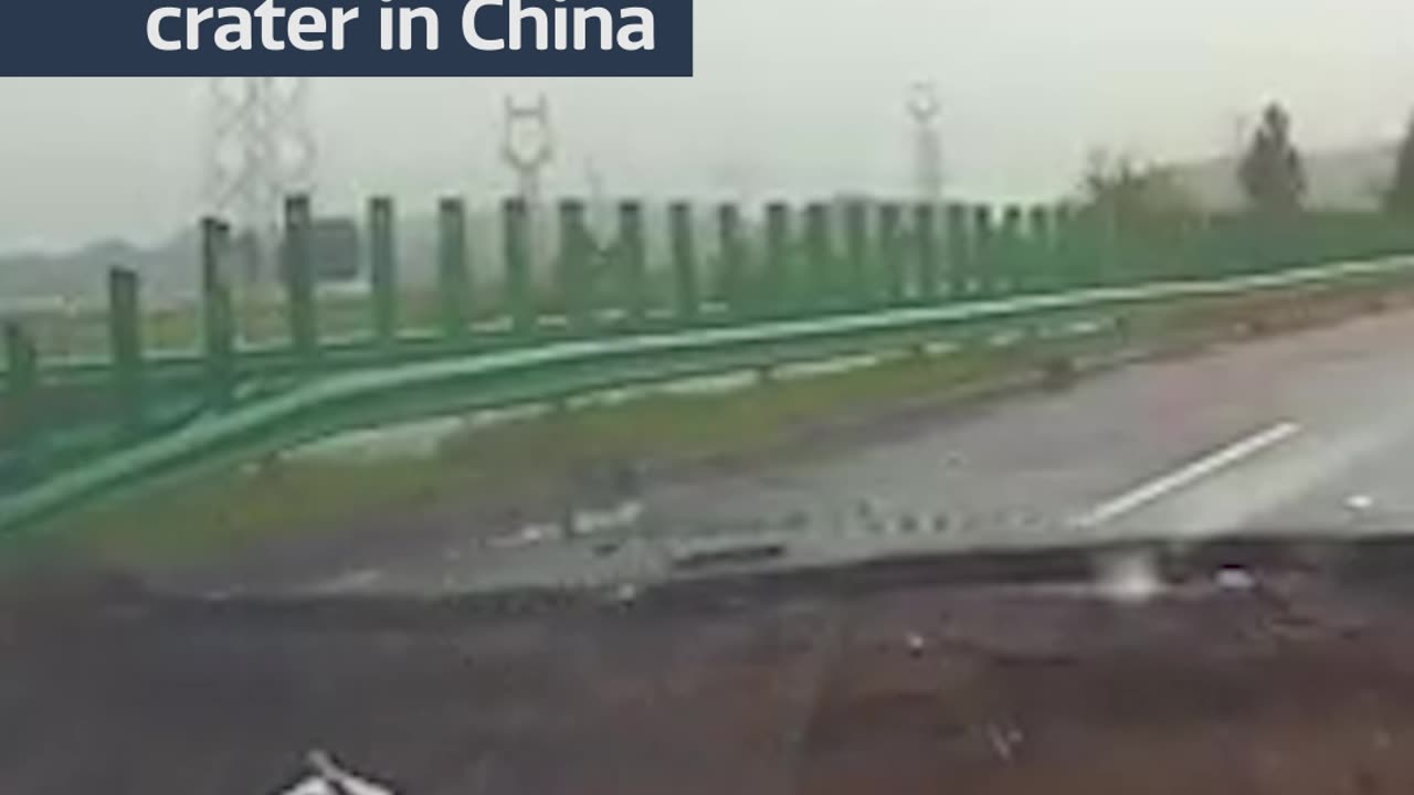 Dashcam footage shows a car driving off a collapsed bridge