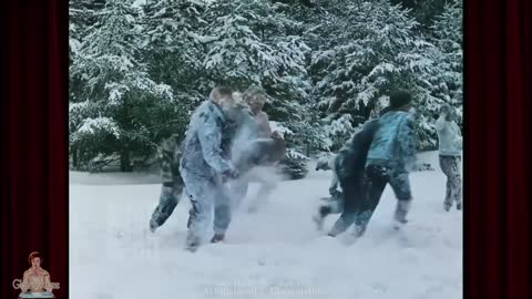 A Fun Snowball Fight from 1929 in AI Colorized 60fps Film