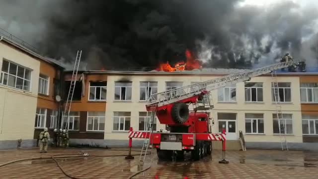 About 600 people were evacuated from a burning school in Pavlodar